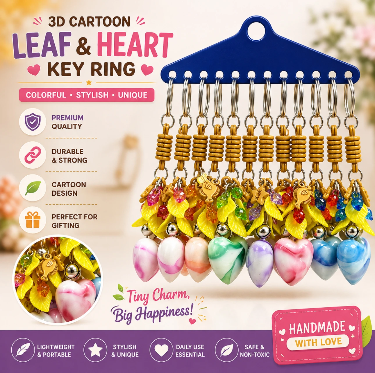 Leaf & Heart Keychain 🌿💖🔑