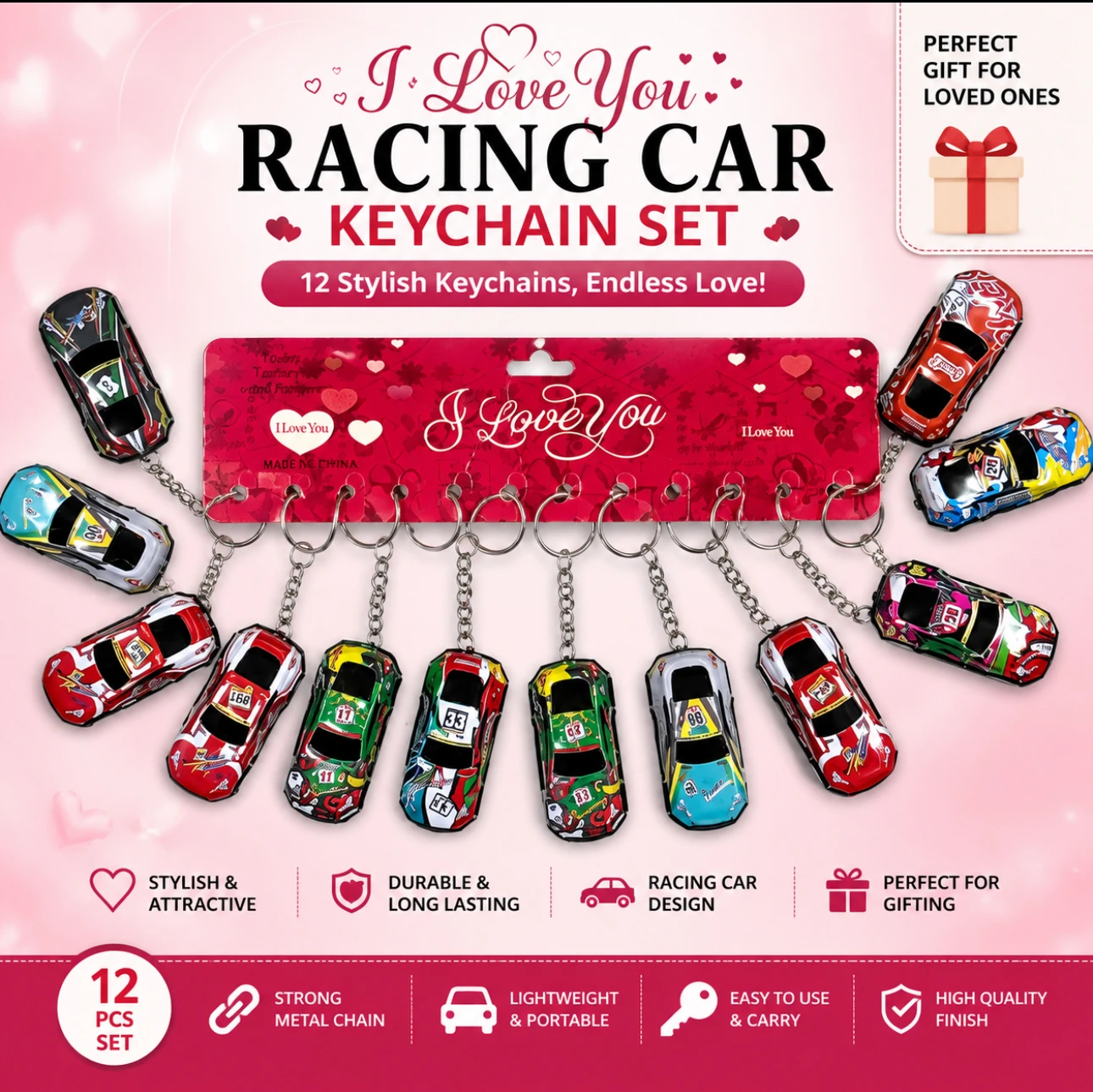 Racing Car Keychain Set – 12 Pcs 🏎️🔑