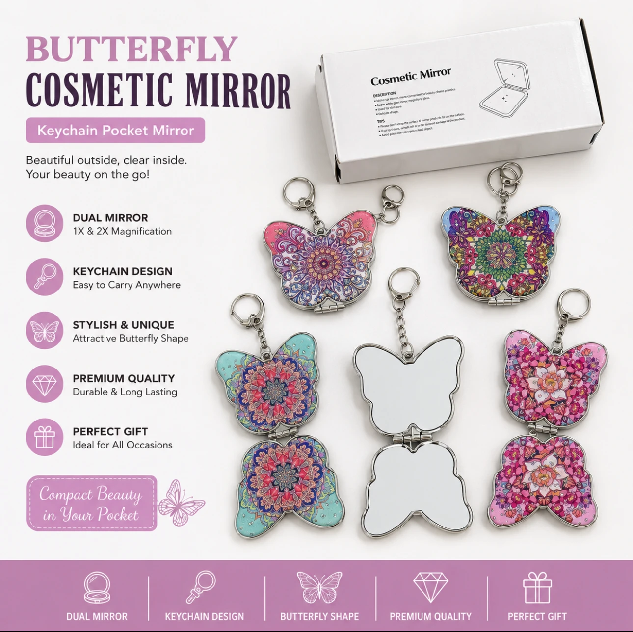 Butterfly Cosmetic Mirror Keychain
