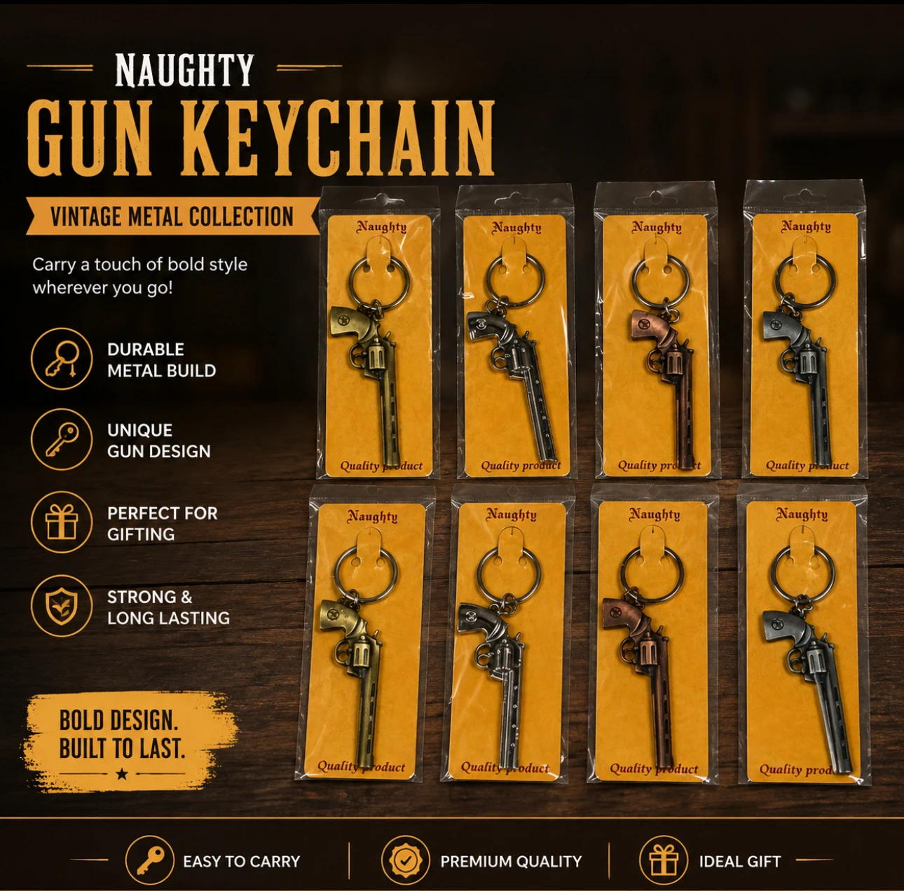 Naughty Gun Metal Keychain