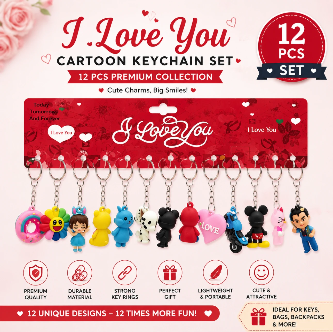 Cute Cartoon Keychain Set – 12 Pcs small size