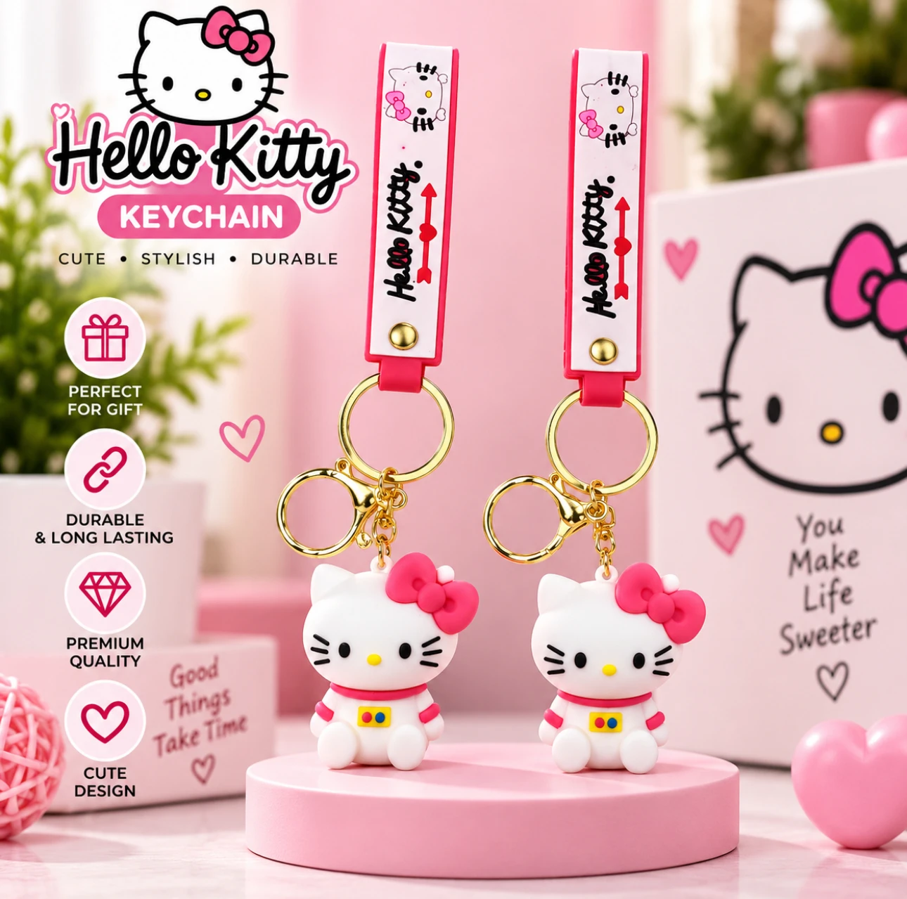 kitty big size silicone keychain