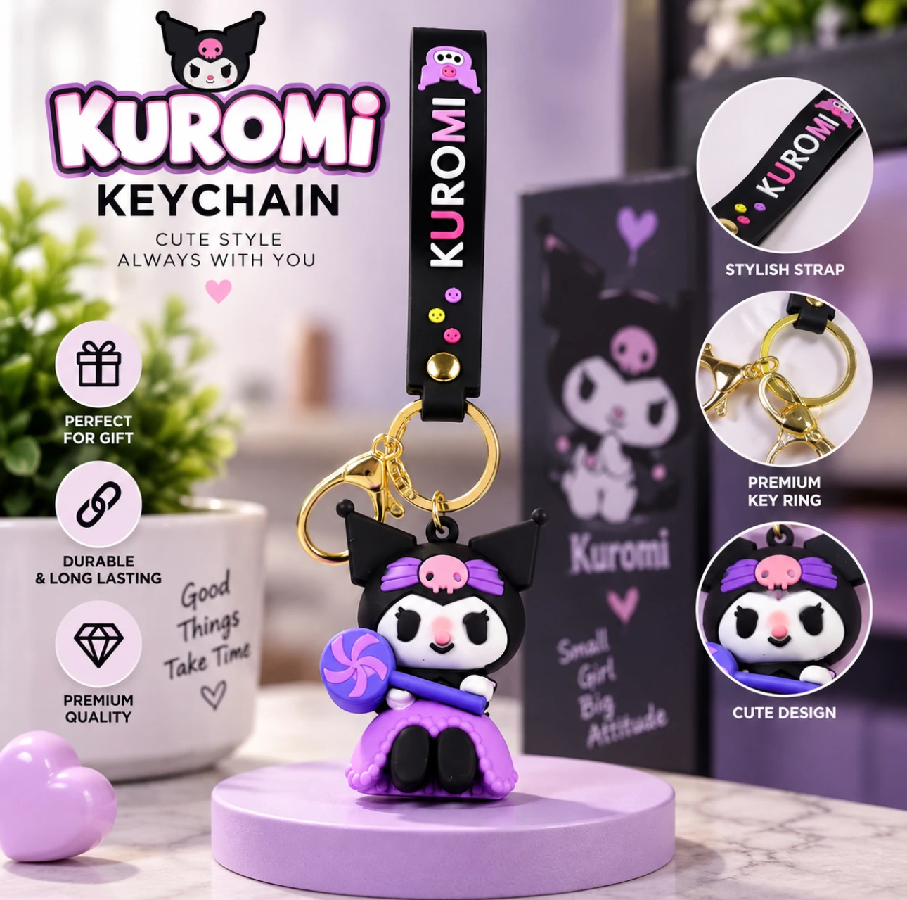 kuromi big size silicone keychain