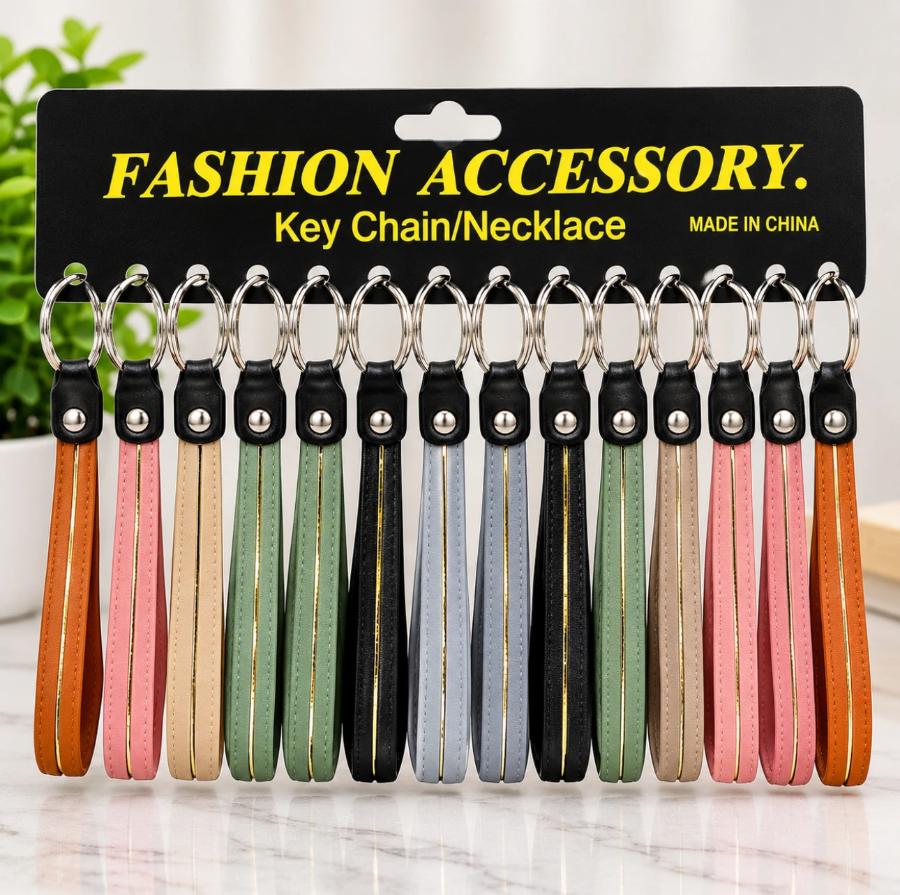 Multicolor Leather Strap Keychain